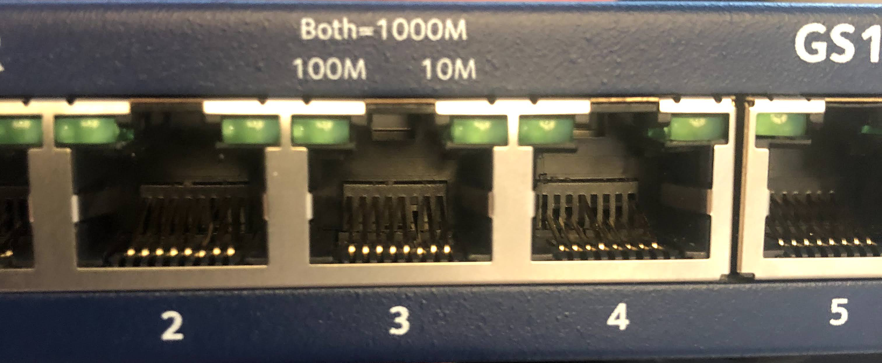 
The Ethernet switch. The pins are pushed in because I forced the cables into
the ports.
